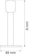 Ritning av en stolpe med en rundad topp och en rektangulär bas. Märkning: höjd A mm, basbredd 48 mm.