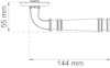 Dörrhandtag med måtten 55 mm i höjd och 144 mm i längd visas med teknisk ritning.
