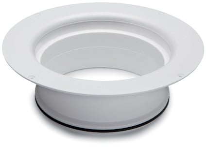 Vit förhöjningsring med rund form och svart kant.