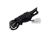 Svart hoprullad kabel med en transparent kontakt.