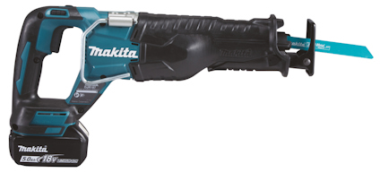 En sladdlös Makita tigersåg med blått och svart handtag, batteridriven.