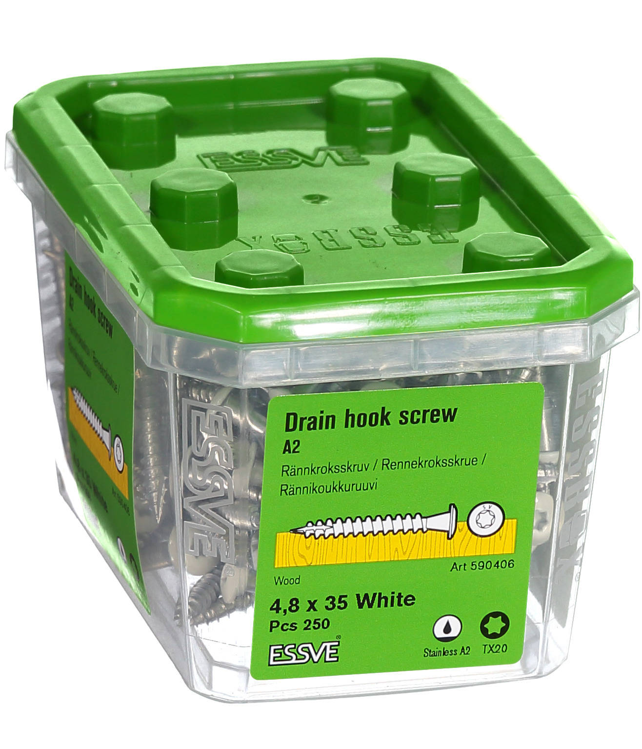 RÄNNKROKSKRUV ROSTFRI A2 VIT RAL9010 TX20 4,8X35 250ST - ESSVE