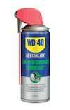 Sprayburk med blå och gröngrå etikett, texten "WD-40 Specialist High-Performance Lubricant", röd Smart Straw munstycke på toppen.