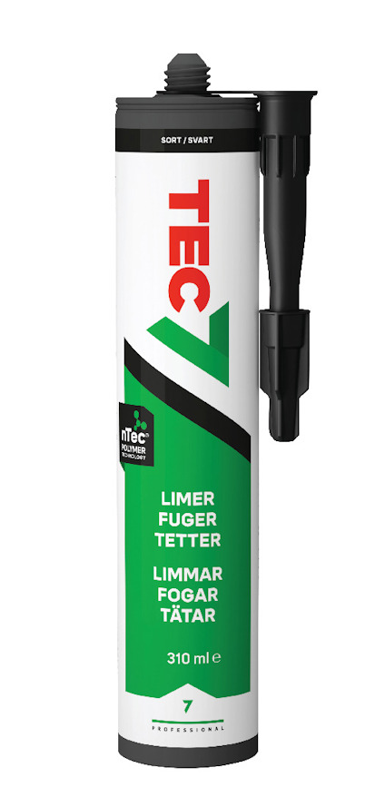 Fogmassa i vit tub med grön etikett, märkt "TEC7", utdoseringsmunstycke uppåt.