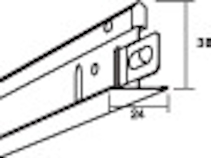 Svart byggprofil med en metallbeslag i änden mot vit bakgrund.