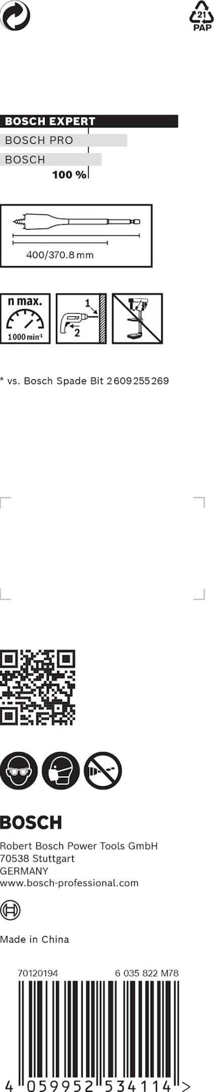 Förpackning med Bosch sågklinga inklusive produktinformation och streckkod.