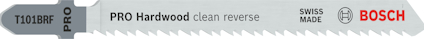 Sticksågblad märkt "T101BRF PRO Hardwood clean reverse", "SWISS MADE", "BOSCH".