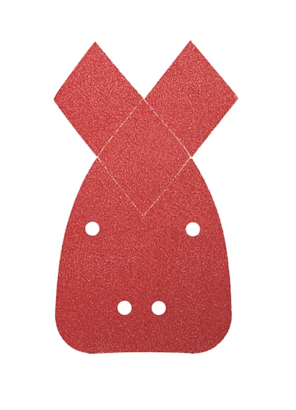 Röd slipark med fyra hål, formad för slipmaskiner.