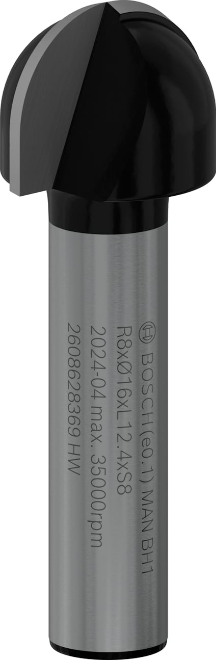 Kvistborr med silverfärgat skaft och svart skär, inskription med Bosch-logotyp och tekniska specifikationer.