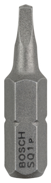 Stålgrå skruvbit med kantig form och texten "BOSCH SQ1 P" ingraverad på sidan.