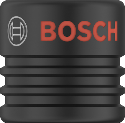 Svart och röd Bosch-fäste med Bosch-logotyp och räfflat greppmönster.