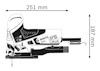 Illustration av en Bosch sticksåg med måtten 251 mm längd och 187 mm höjd.