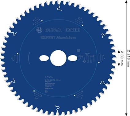 Rund sågklinga med texten "Bosch Expert", diameter 216 mm, 60 tänder.