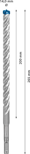 Borrspets med spiralformad kropp, längd 265 mm och diameter 14 mm.