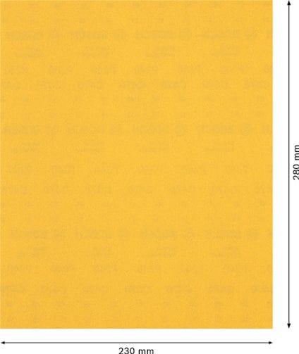 Gul sandpapper med måtten 230 mm x 280 mm.