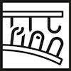 Svartvit symbol av tre krokformade objekt hängande på en rak linje.
