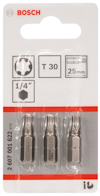 Borste bits T30, 25 mm, 1/4", förpackade i blisterpack, Bosch varumärke.
