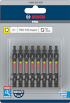 Förpackning med 10 Bosch PRO T20 Impact bits, svart med Bosch-logotyp och gula markeringar.