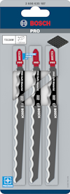 Förpackning med tre Bosch Pro sticksågblad, modell T313AW, för metall.