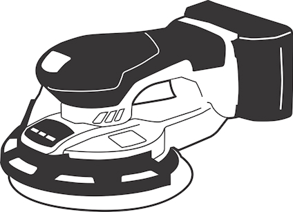 Illustration av en handhållen slipmaskin i svartvitt.