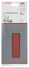 Förpackning för Bosch slippapper, expert Wood+Paint, C430, 180 korn, 93 x 230 mm.