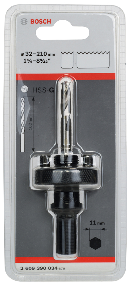 Förpackad Bosch sågkrona med borr 32-210 mm, 11 mm fäste.