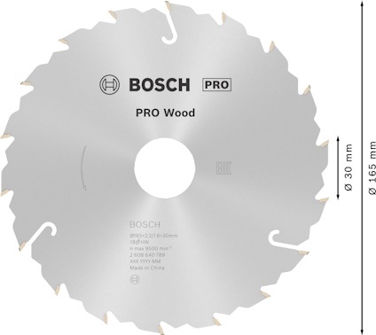 Cirkelsågklinga Bosch PRO Wood, diameter 165 mm, hål 30 mm.