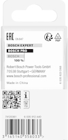 Förpackningstext med logotyper, produktnamn "BOSCH EXPERT" och "BOSCH PRO", kontaktuppgifter, QR-kod och streckkod.