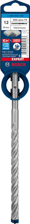 Borr SDS plus-7X, 12 x 200 x 260 mm, Bosch, etikett med specifikationer.