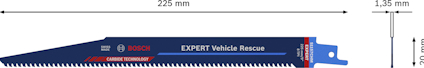 Tigersågblad Bosch Expert Vehicle Rescue, 225 mm med måttangivelser.