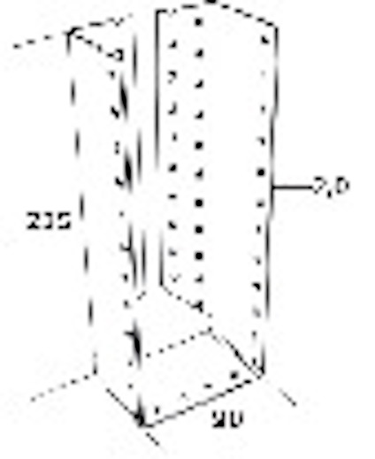 Metallbeslag i U-form med måtten 235x90 mm och tjocklek 2,0 mm, försett med flera hål.