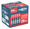Förpackning med 20 alkaliska AAA-batterier från märket Ansmann, 1.5V.