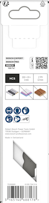 Förpackning av Bosch sågblad med specifikationer: HCS, 100 mm, 10 st, 27 mm, 2,5 mm.