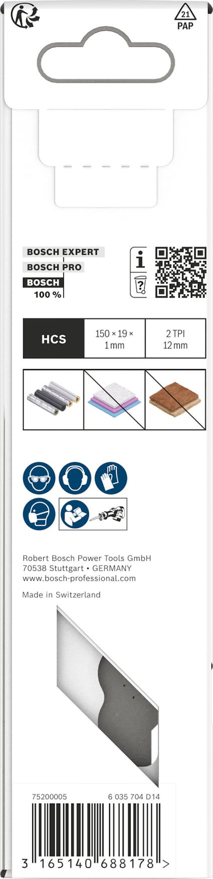 Förpackning av Bosch sågblad med specifikationer: HCS, 100 mm, 10 st, 27 mm, 2,5 mm.