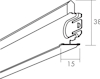 Diagram av en metallprofil i genomskärning med måtten 38 och 15 markerade i millimeter.
